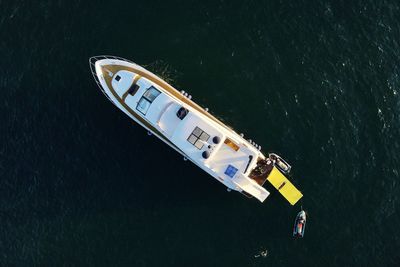 High angle view of ship sailing in sea