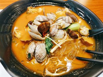 High angle view of meal served in bowl