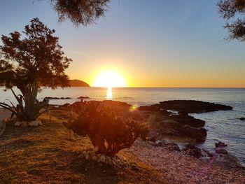 Scenic view of sea against clear sky during sunset