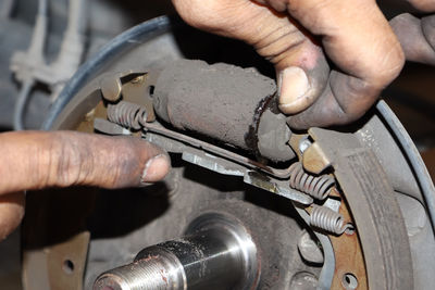 Cropped hand of man working in workshop