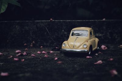 Close-up of toy car on field