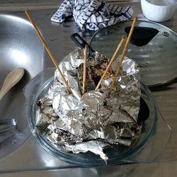 High angle view of ice cream in bowl