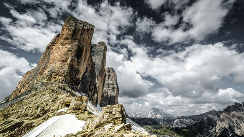 Scenic view of snowcapped tre cime di lavaredo against sky