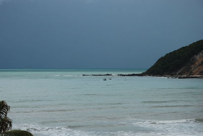 View of calm blue sea against clear sky