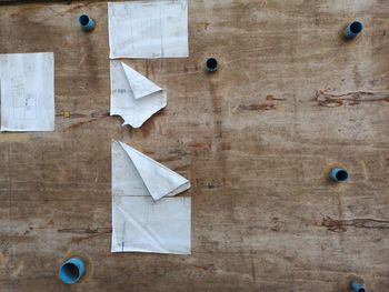 High angle view of white paper on table