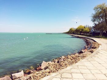 View of calm sea against clear sky