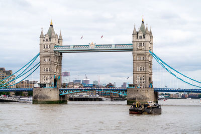 View of bridge over river against cloudy sky