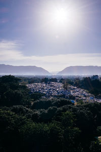 Aerial view of landscape against sky during sunset