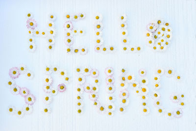 Directly above shot of white candies on table