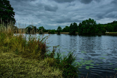 Scenic view of lake against sky