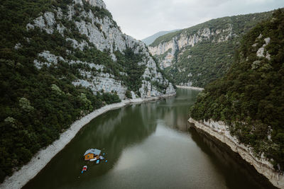 High angle view of river amidst trees in forest