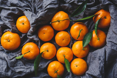 Directly above view of oranges on fabric