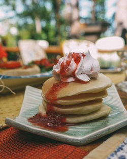 Close-up of dessert in plate on table