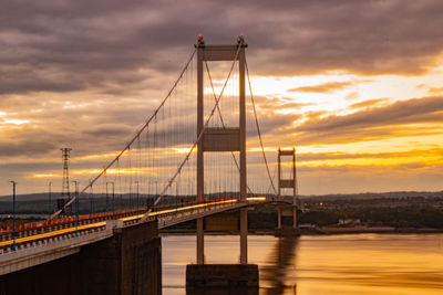 Bridge over river against sky during sunset