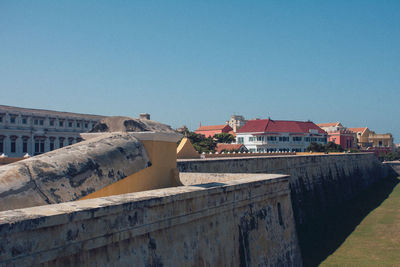 Buildings against clear blue sky
