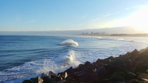 Scenic view of sea against clear sky