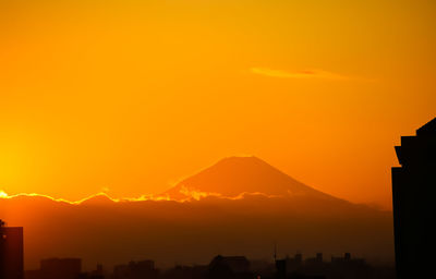 Silhouette of buildings at sunset