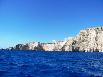 Scenic view of sea against clear blue sky