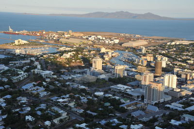 High angle view of buildings in city