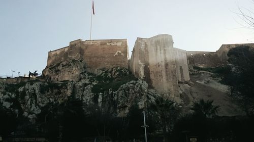 Low angle view of rock formation against sky