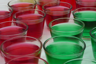 Close-up of drinks in glasses on table