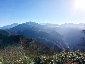 Scenic view of mountains against clear sky