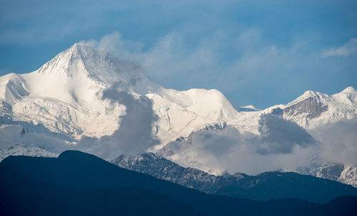 Scenic view of snowcapped mountains against sky