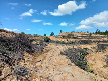 Scenic view of land against sky