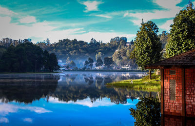 Scenic view of lake against sky
