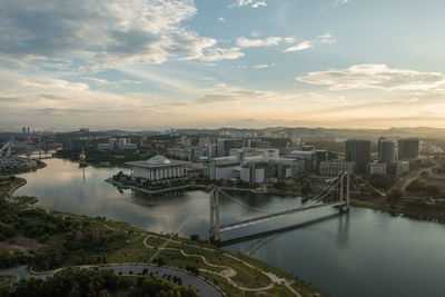 Aerial view of city at waterfront