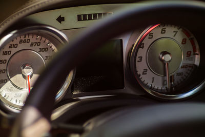 Close-up of car speedometer