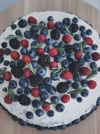 High angle view of dessert on table