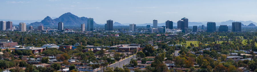 High angle view of cityscape against sky