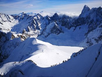 Scenic view of snowcapped mountains against sky