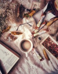High angle view of coffee on table