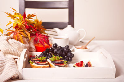 Close-up of fruits served on table