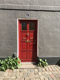 Closed door of building