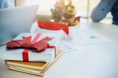 Close-up of open book on table