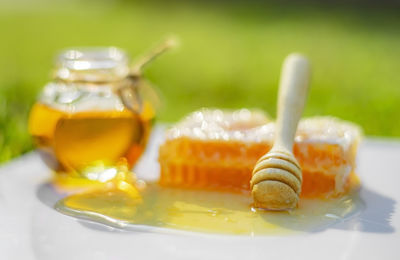 Close-up of drink served on table