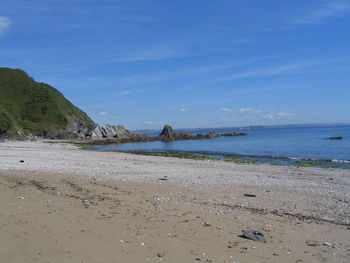 Scenic view of sea against blue sky