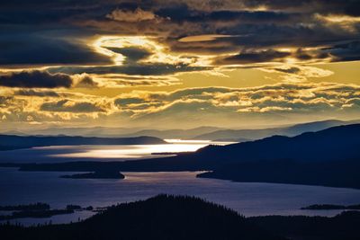 Scenic view of dramatic sky over landscape during sunset