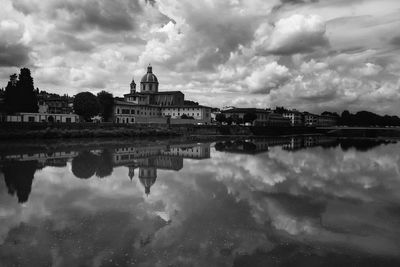 Reflection of buildings in lake
