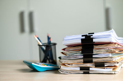 Close-up of books on table