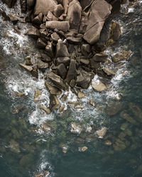 High angle view of rocks in sea