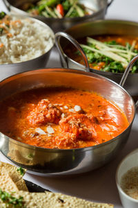 Close-up of soup in bowl on table