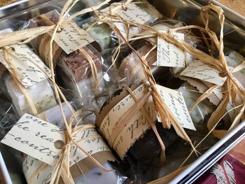 Close-up of objects in row