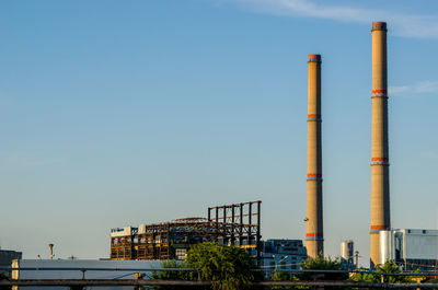 Factory against clear blue sky