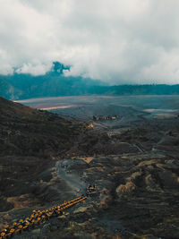 High angle view of land against sky