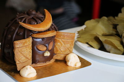 Close-up of dessert in plate on table