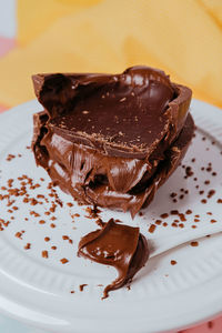 Close-up of chocolate cake in plate